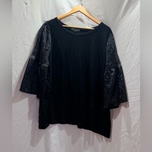 Jessica London Black Long Sleeve Smocked Detail Top